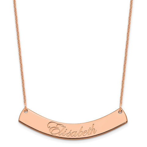 14K Rose Gold Medium Polished Curved Edwardian Script Bar Necklace-WBC-XNA1222R