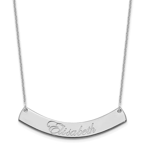 14K White Gold Medium Polished Curved Edwardian Script Bar Necklace-WBC-XNA1222W