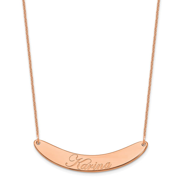 14K Rose Gold Medium Polished Curved Edwardian Script Bar Necklace-WBC-XNA1223R