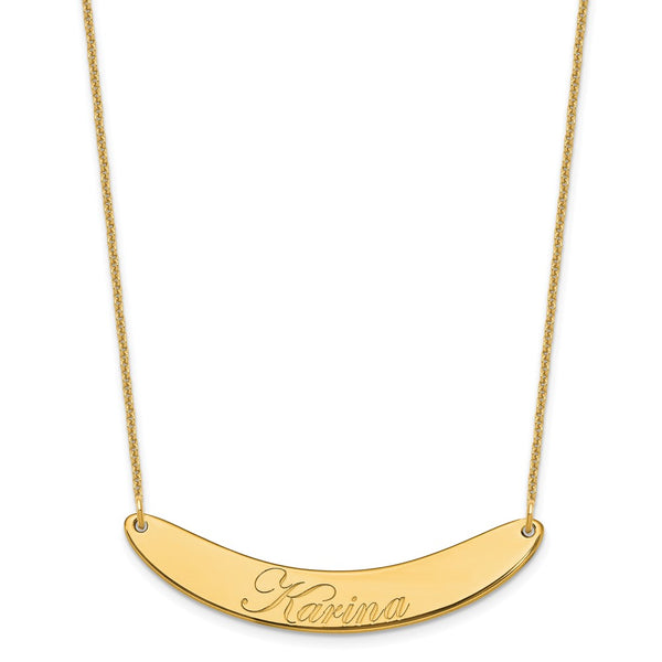 14K Medium Polished Curved Edwardian Script Bar Necklace-WBC-XNA1223Y