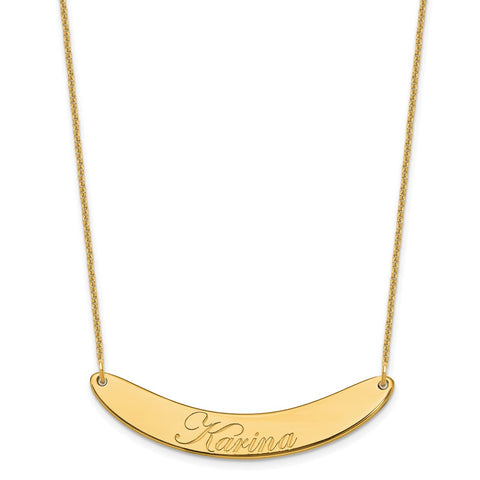 14K Medium Polished Curved Edwardian Script Bar Necklace-WBC-XNA1223Y