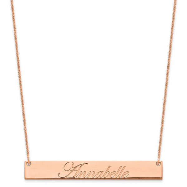 14K Rose Gold Large Polished Edwardian Script Bar Necklace-WBC-XNA1224R