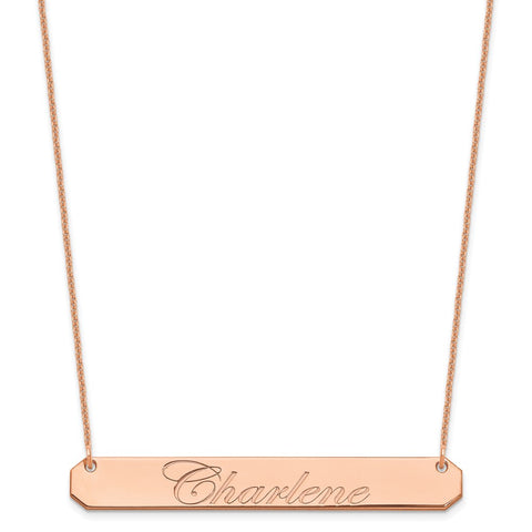 14K Rose Gold Large Polished Edwardian Script Bar Necklace-WBC-XNA1225R