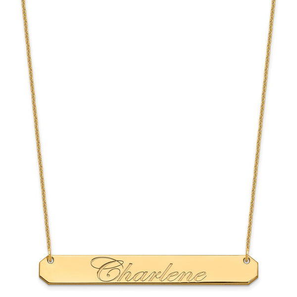14K Large Polished Edwardian Script Bar Necklace-WBC-XNA1225Y