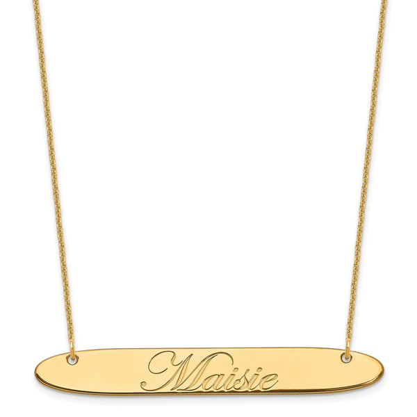14K Large Polished Oblong Edwardian Script Bar Necklace-WBC-XNA1226Y
