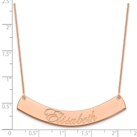 14K Rose Gold Large Polished Curved Edwardian Script Bar Necklace-WBC-XNA1227R