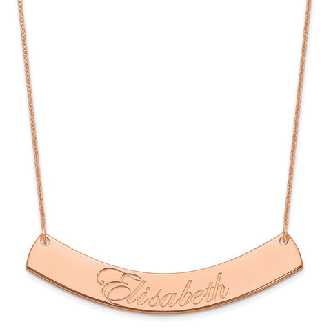 14K Rose Gold Large Polished Curved Edwardian Script Bar Necklace-WBC-XNA1227R