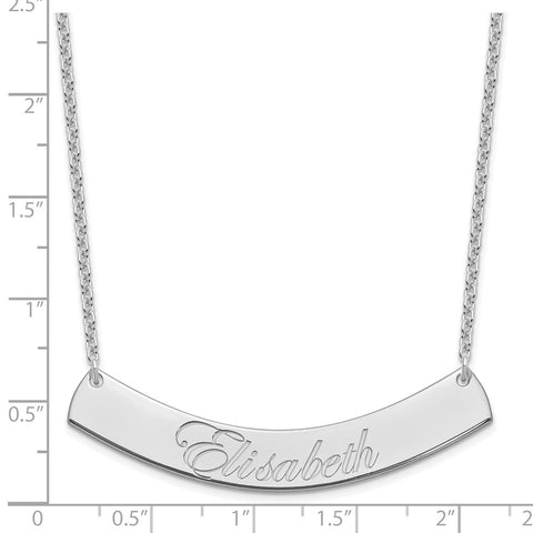 SS/Rhodium-plated Large Polished Curved Edwardian Script Bar Necklace-WBC-XNA1227SS