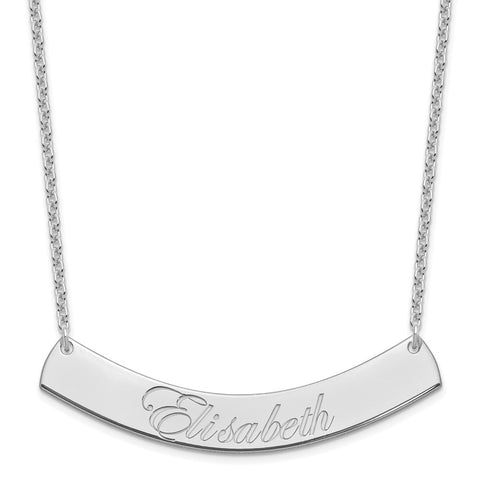 SS/Rhodium-plated Large Polished Curved Edwardian Script Bar Necklace-WBC-XNA1227SS
