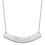 14K White Gold Large Polished Curved Edwardian Script Bar necklace-WBC-XNA1227W