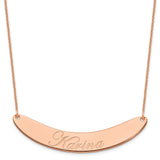 14K Rose Gold Large Polished Curved Edwardian Script Bar Necklace-WBC-XNA1228R