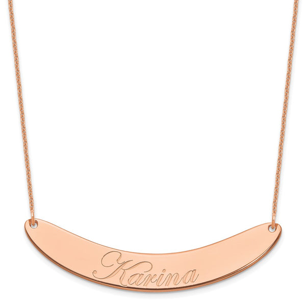 14K Rose Gold Large Polished Curved Edwardian Script Bar Necklace-WBC-XNA1228R