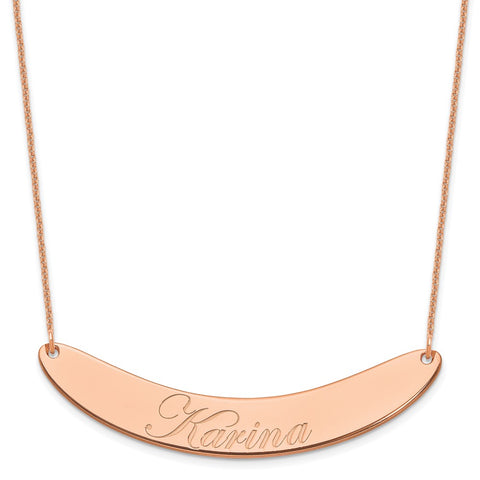 14K Rose Gold Large Polished Curved Edwardian Script Bar Necklace-WBC-XNA1228R