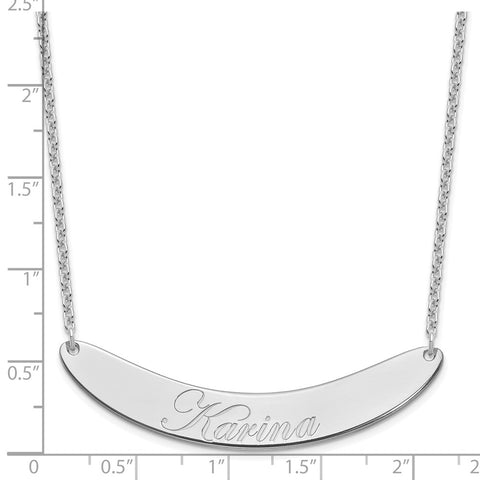 SS/Rhodium-plated Large Polished Curved Edwardian Script Bar Necklace-WBC-XNA1228SS