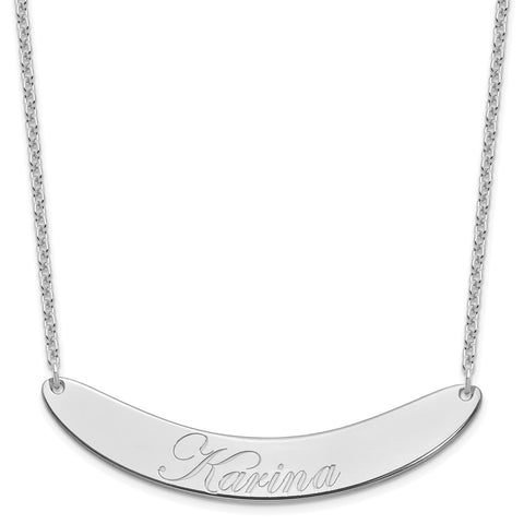 SS/Rhodium-plated Large Polished Curved Edwardian Script Bar Necklace-WBC-XNA1228SS