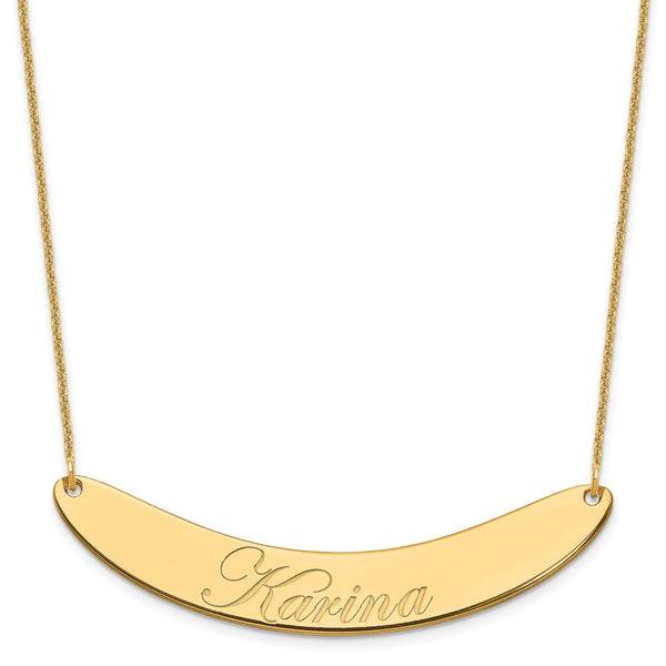 14K Large Polished Curved Edwardian Script Bar Necklace-WBC-XNA1228Y