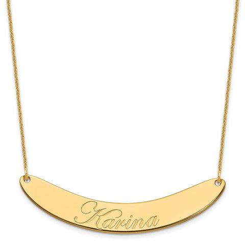 14K Large Polished Curved Edwardian Script Bar Necklace-WBC-XNA1228Y