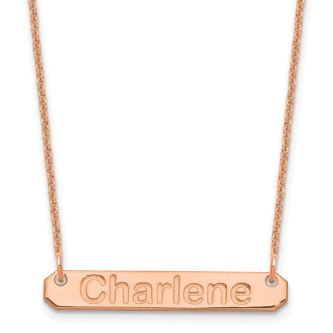 14K Rose Gold Small Polished Arial Rounded Bar Necklace-WBC-XNA1232R