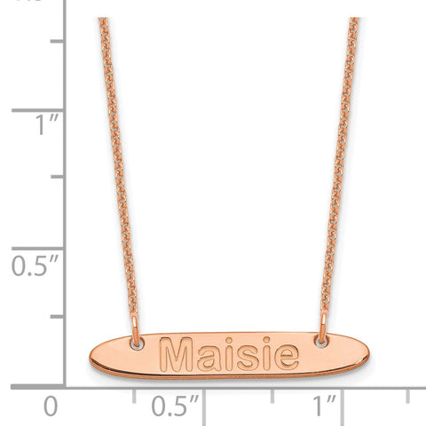 14K Rose Gold Small Polished Oblong Arial Rounded Bar Necklace-WBC-XNA1233R