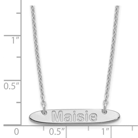 SS/Rhodium-plated Small Polished Oblong Arial Rounded Bar Necklace-WBC-XNA1233SS