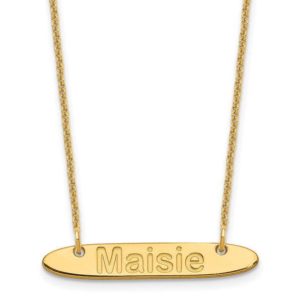 14K Small Polished Oblong Arial Rounded Bar Necklace-WBC-XNA1233Y