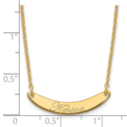 SS/Gold-plated Small Polished Curved Edwardian Script Bar Necklace-WBC-XNA1235GP