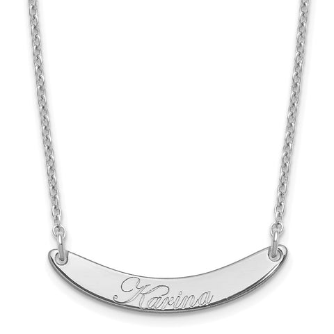 SS/Rhodium-plated Small Polished Curved Edwardian Script Bar Necklace-WBC-XNA1235SS