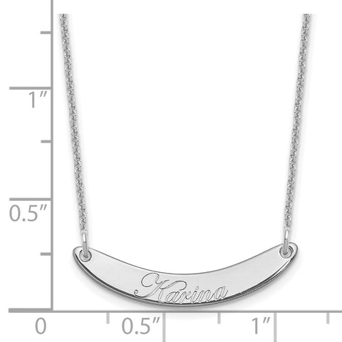 14K White Gold Small Polished Curved Edwardian Script Bar Necklace-WBC-XNA1235W