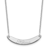 14K White Gold Small Polished Curved Edwardian Script Bar Necklace-WBC-XNA1235W