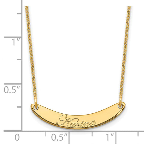 14K Small Polished Curved Edwardian Script Bar Necklace-WBC-XNA1235Y