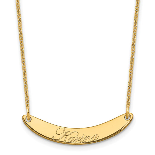 14K Small Polished Curved Edwardian Script Bar Necklace-WBC-XNA1235Y