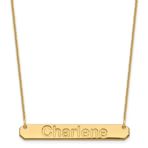 14K Medium Polished Arial Rounded Bar Necklace-WBC-XNA1237Y