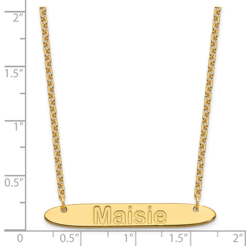 SS/Gold-plated Medium Polished Oblong Arial Rounded Bar Necklace-WBC-XNA1238GP