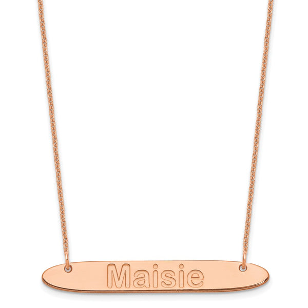 14K Rose Gold Medium Polished Oblong Arial Rounded Bar Necklace-WBC-XNA1238R