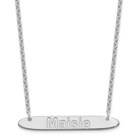 SS/Rhodium-plated Medium Polished Oblong Arial Rounded Bar Necklace-WBC-XNA1238SS
