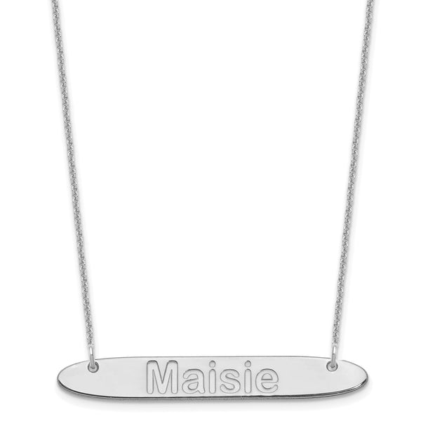 14K White Gold Medium Polished Oblong Arial Rounded Bar Necklace-WBC-XNA1238W