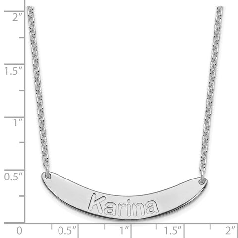 SS/Rhodium-plated Medium Polished Curved Arial Rounded Bar Necklace-WBC-XNA1240SS