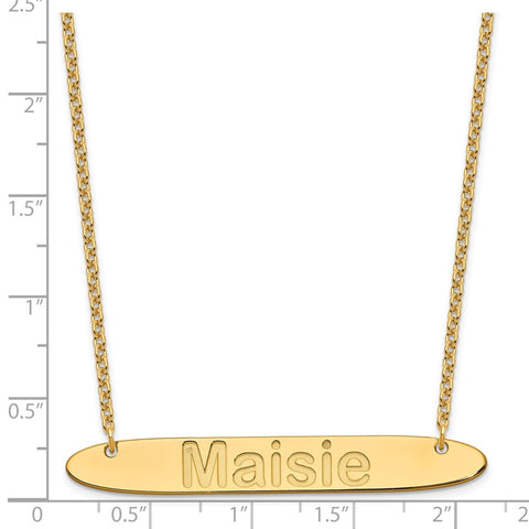 SS/Gold-plated Large Polished Oblong Arial Rounded Bar Necklace-WBC-XNA1243GP