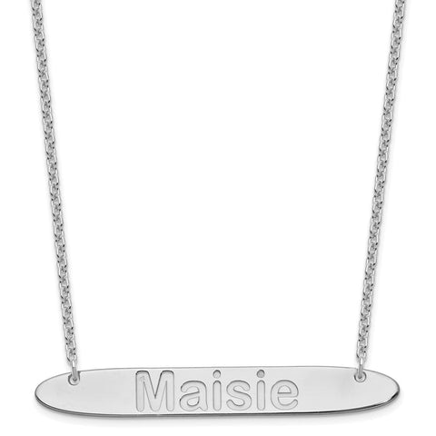 SS/Rhodium-plated Large Polished Oblong Arial Rounded Bar Necklace-WBC-XNA1243SS