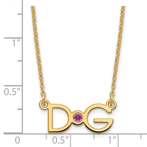 Sterling Silver/Gold-plated Medium 2 Initial with Birthstone Necklace-WBC-XNA1251GP