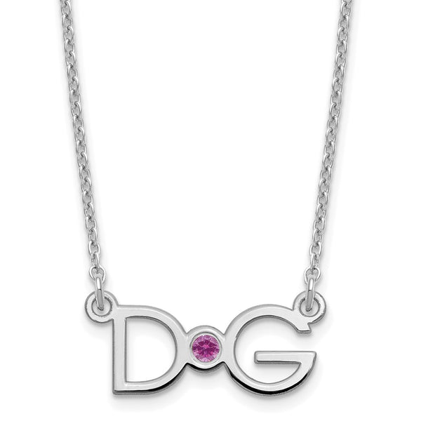 Sterling Silver/Rhodium-plated Medium 2 Initial with Birthstone Necklace-WBC-XNA1251SS