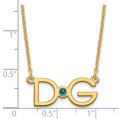 Sterling Silver/Gold-plated Large 2 Initial with Birthstone Necklace-WBC-XNA1252GP