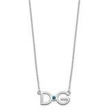 Sterling Silver/Rhodium-plated Large 2 Initial with Birthstone Necklace-WBC-XNA1252SS