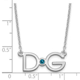 Sterling Silver/Rhodium-plated Large 2 Initial with Birthstone Necklace-WBC-XNA1252SS