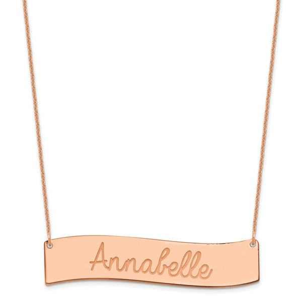 14K Rose Gold Large Polished Curved Bar Necklace-WBC-XNA1253R