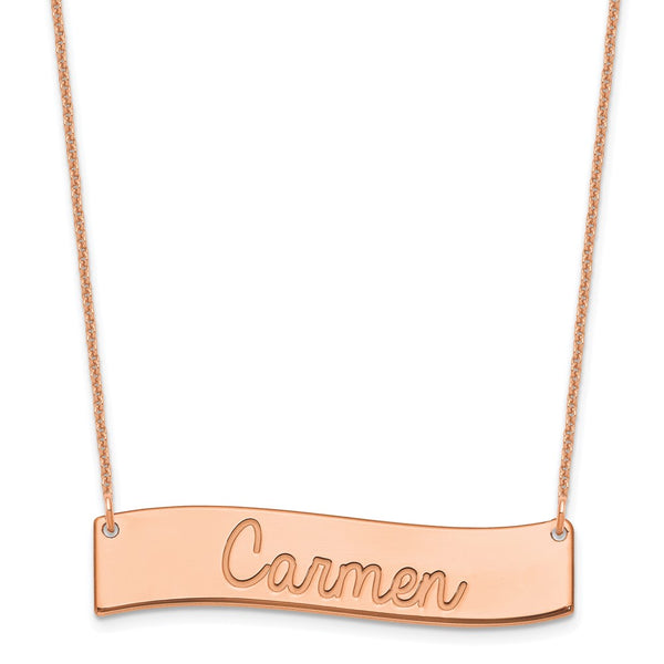 14K Rose Gold Medium Polished Curved Bar Necklace-WBC-XNA1254R