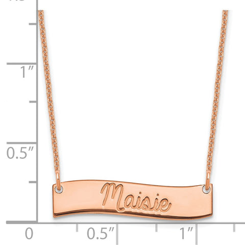 14K Rose Gold Small Polished Curved Bar Necklace-WBC-XNA1255R