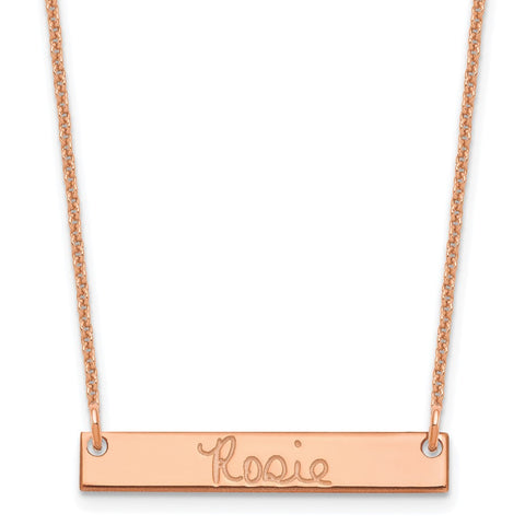 14K Rose Gold Small Polished Signature Bar Necklace-WBC-XNA1273R