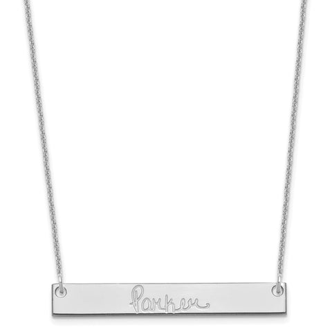 14K White Gold Medium Polished Signature Bar Necklace-WBC-XNA1274W