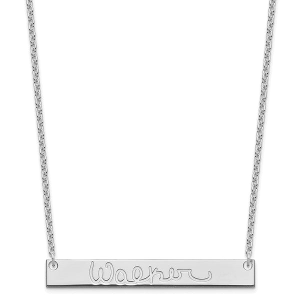 Sterling Silver/Rhodium-plated Large Polished Signature Bar Necklace-WBC-XNA1275SS